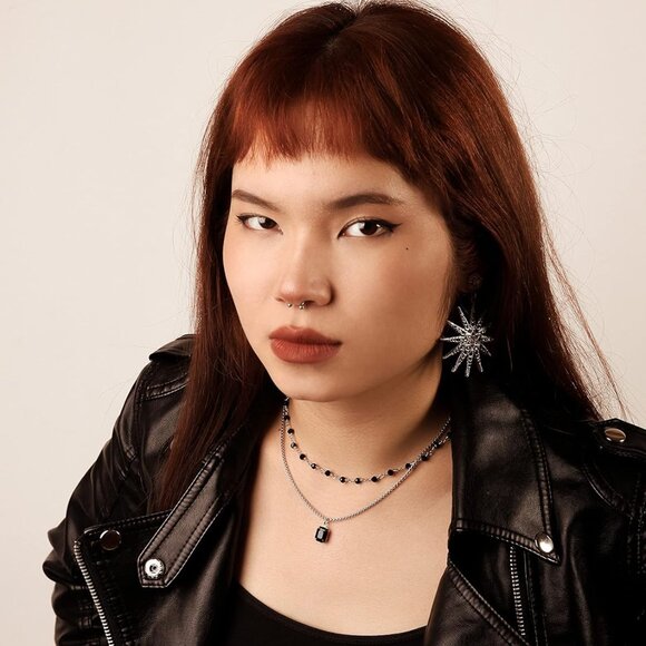 Gothic Boho Crystal Necklace Layered Black Choker Jewelry Gift for Women - Picture 4 of 7